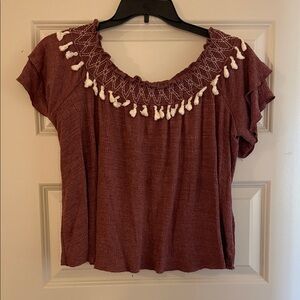 Women's Burgundy Top with White Accents